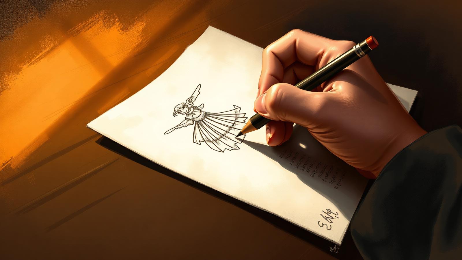 Sketching in pencil beside the manuscript